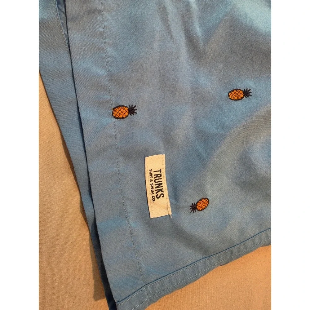 Trunks Surf & Swim Co Mens Blue Pineapple‎ Embroidered Swim Trunks XL 0769